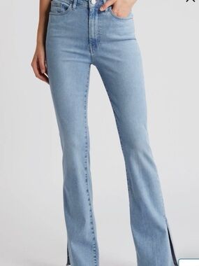 Frame Denim Light Blue High-Rise Flare Jeans with Side Slit
